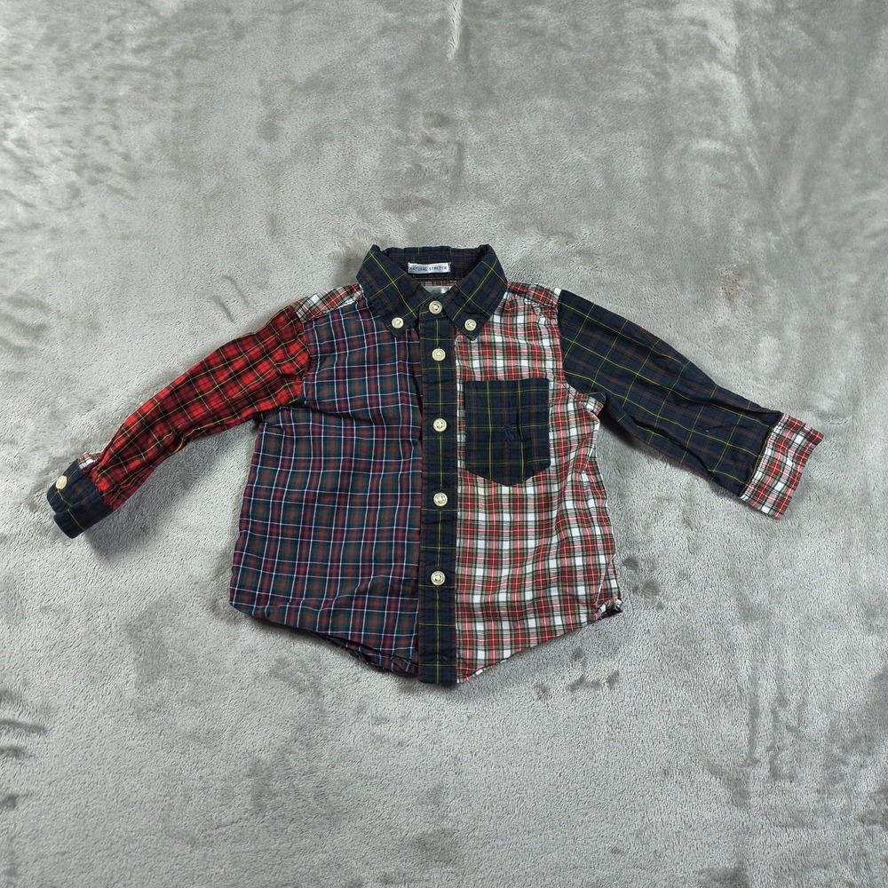 Ralph Lauren Baby Boy Shirt 6M Plaid Button Up Tartan Patchwork Stretch - Picture 2 of 12